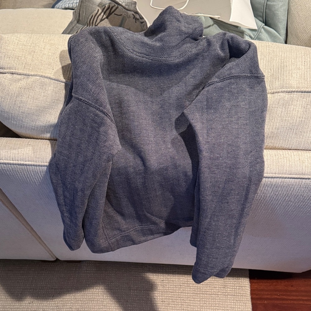 Women's blue and white cowl neck sweater / sweatshirt